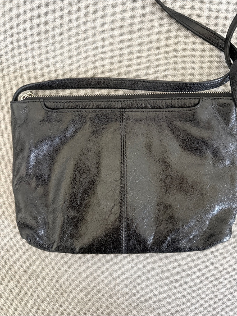 HOBO International MARA Black glazed Leather Crossbody with Dual Front Zips - Picture 2 of 9